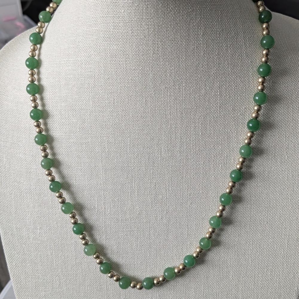 Nephrite Jade and Gold Tone Beaded Necklace Boho Feminine